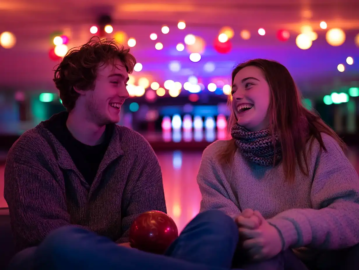 Erste Schritte Paar beim Bowling