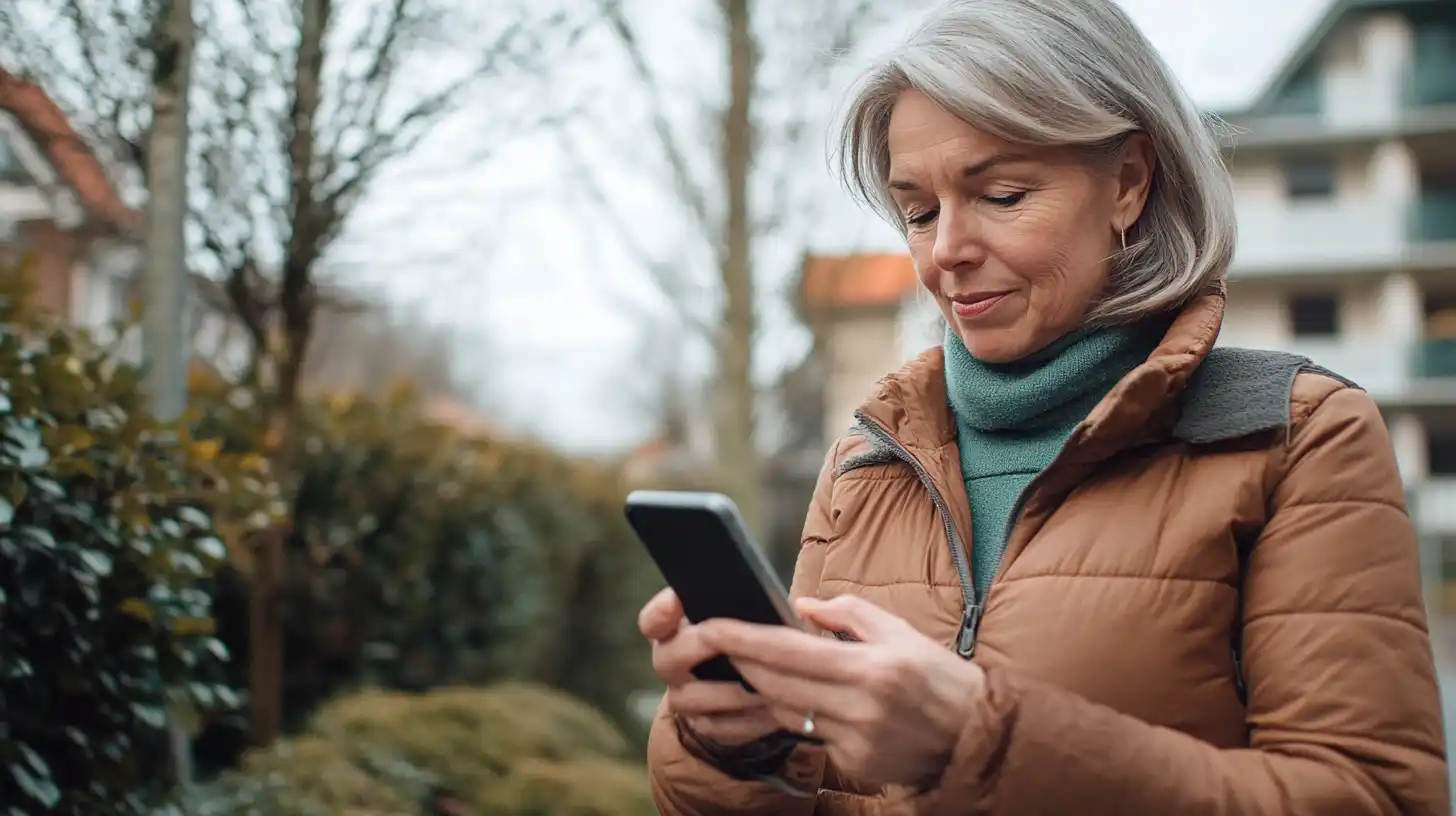 Frau über 40 schaut aufs Smartphone