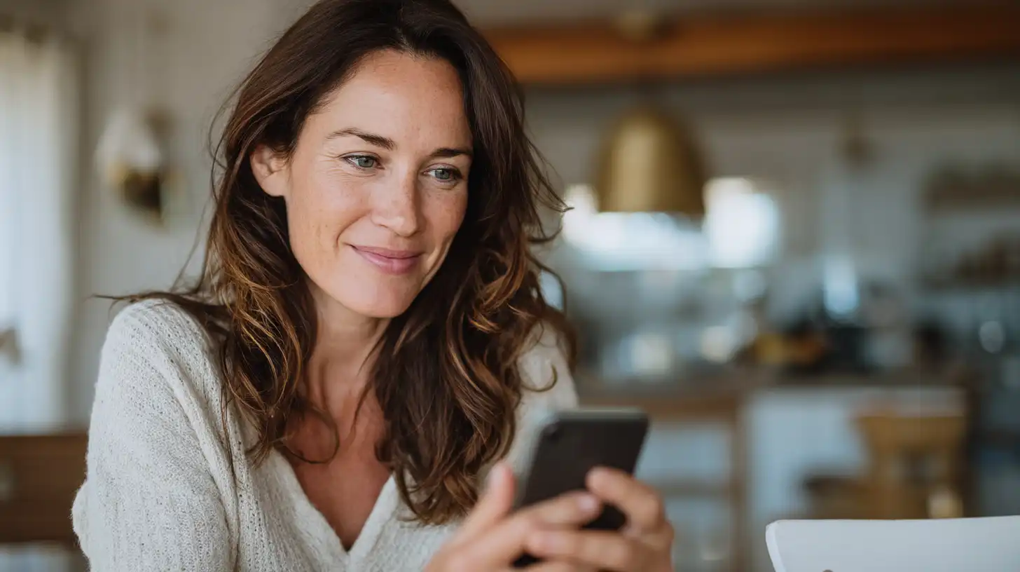 Frau hält Smartphone in der Hand 