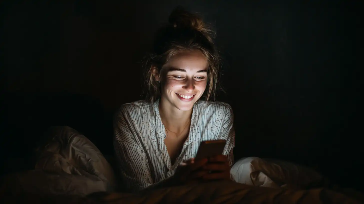 Junge Frau schaut auf Smartphone