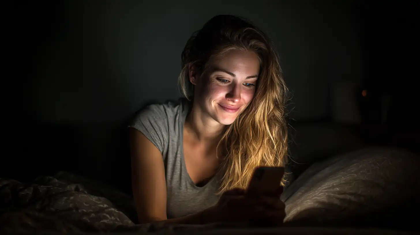 Junge Frau schaut auf Smartphone