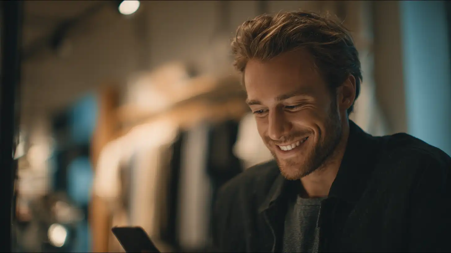 Mann schaut auf Smartphone 