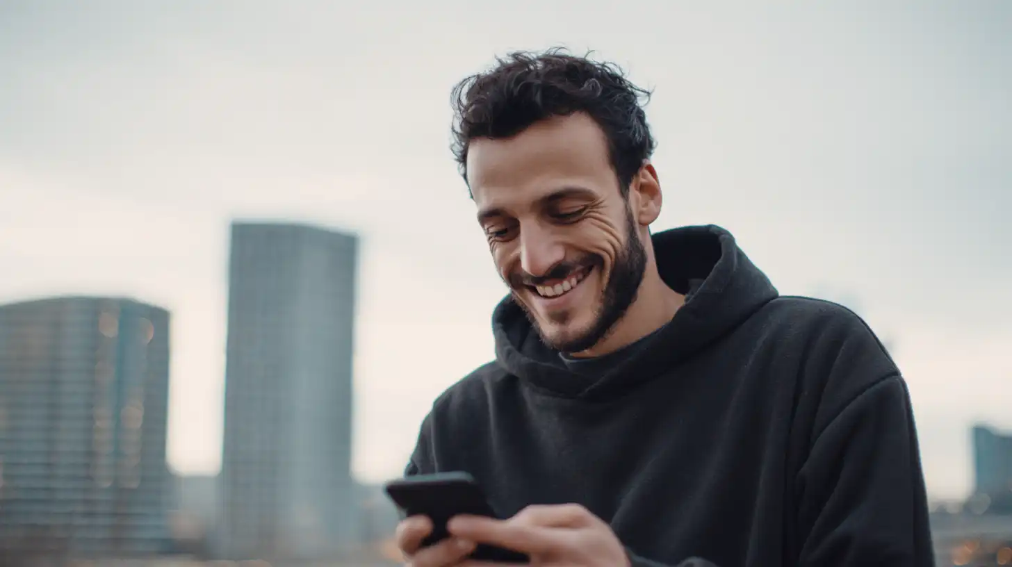 Mann um die 20 schaut auf Smartphone (4)