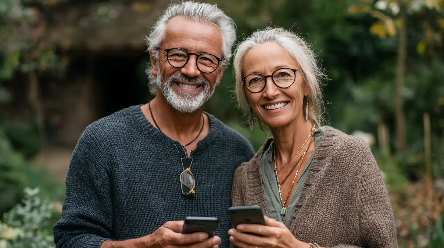 Paar über 50 mit Smartphones